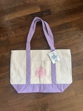 Trader Joe's Cream Canvas Tote with Lavender + Pink